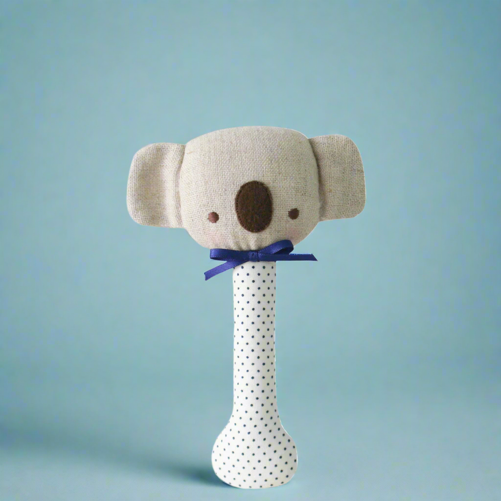 BABY KOALA STICK RATTLE - NAVY SPOT