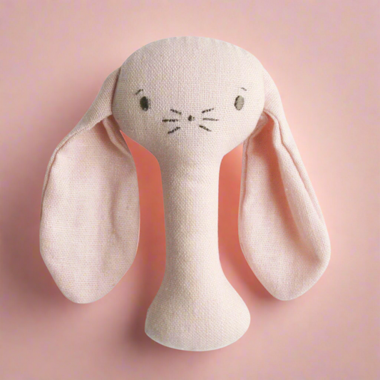 BOBBY BUNNY STICK RATTLE - PINK LINEN