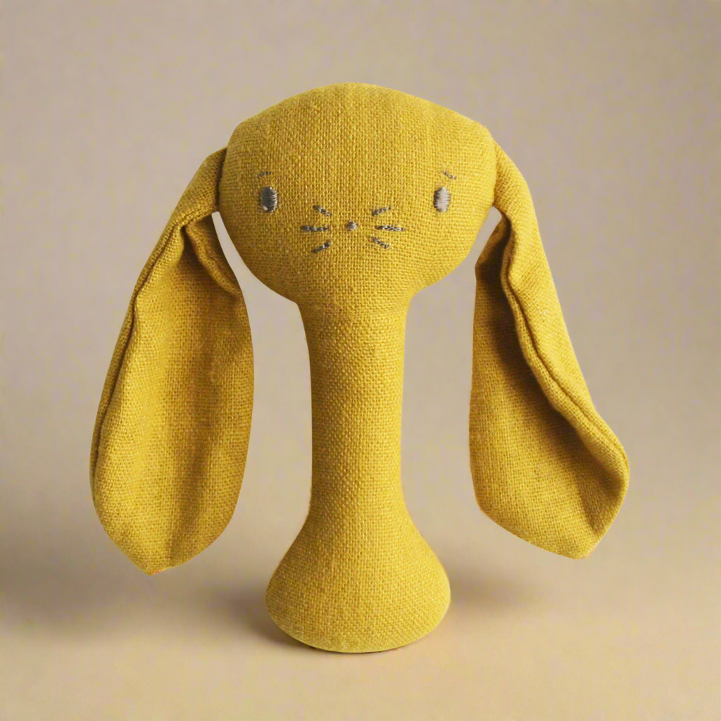 BOBBY BUNNY STICK RATTLE - BUTTERSCOTCH LINEN