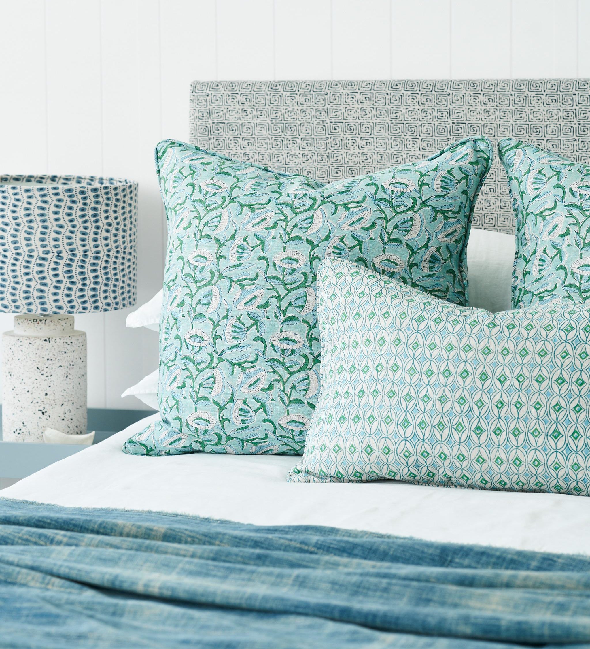 Marbella Emerald Linen Cushion - 55cm