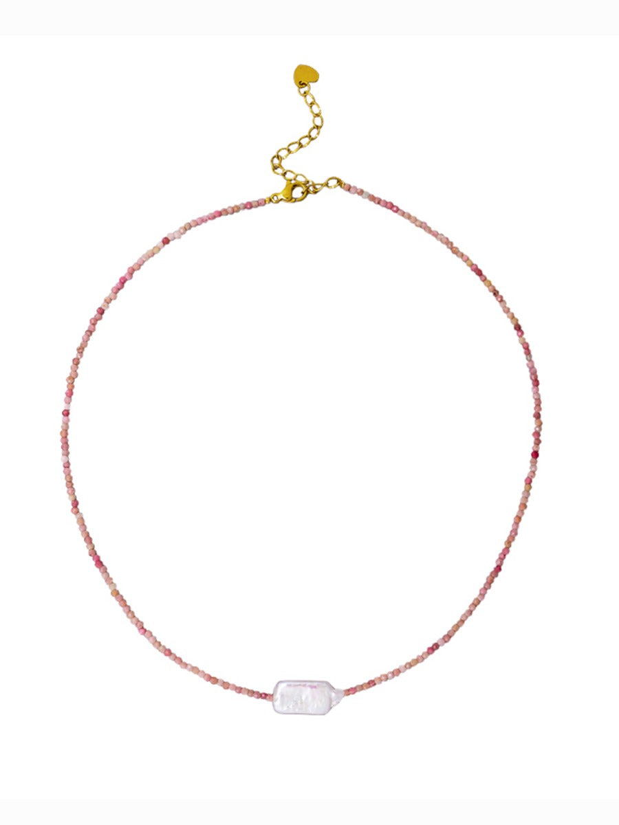 PINK AND PEARL BEADED NECKLACE