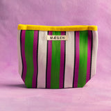 Accessory Pouch - Yellow Binding - Pink/Green Stripe