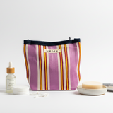 Accessory Pouch - Navy Binding - Pink Red Stripe