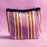 Accessory Pouch - Navy Binding - Pink Red Stripe