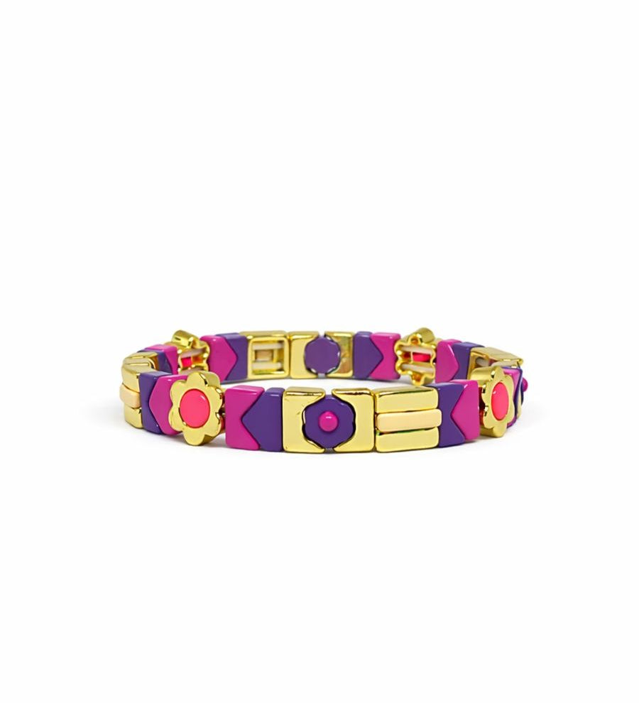 Purple Flower Candy Tile Bracelet
