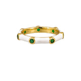 White Enamel and Crystal Band Ring