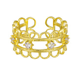 Gold Scalloped Edge Crystal Ring