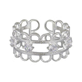 Silver Scalloped Edge Crystal Ring