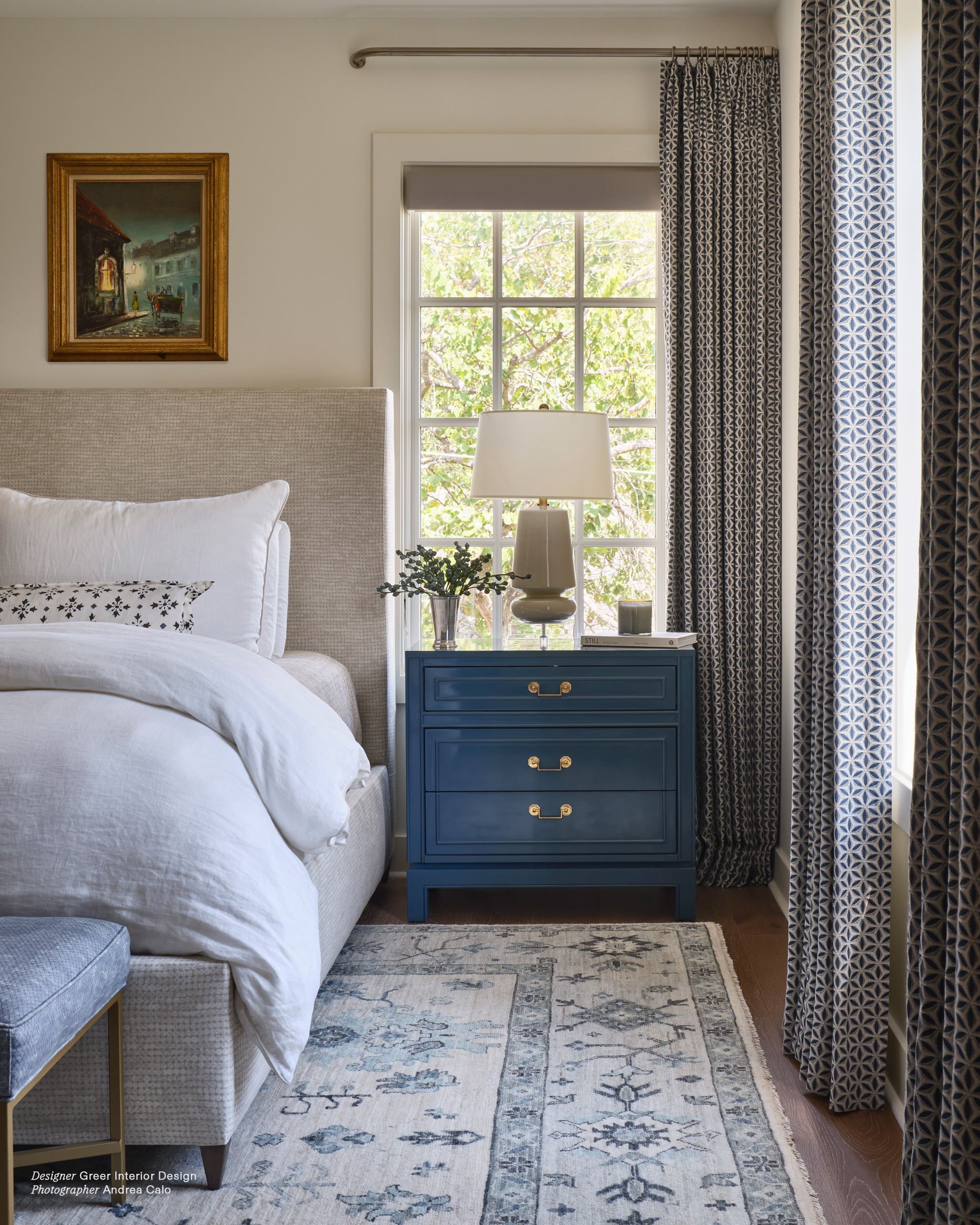 Hanami Pacific Blue fabric by Walter G shown in a styled interior, reference LINN15.025