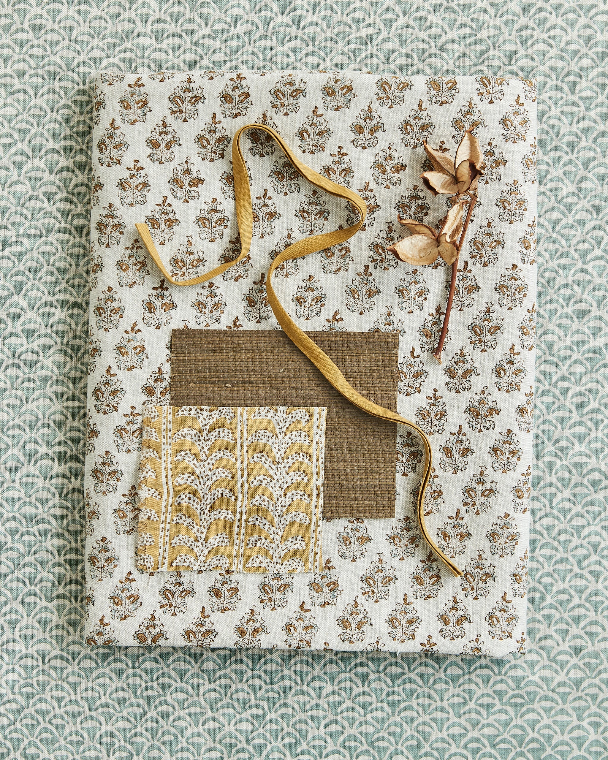 Moro Celadon fabric by Walter G shown in a styled interior, reference LINN19.007