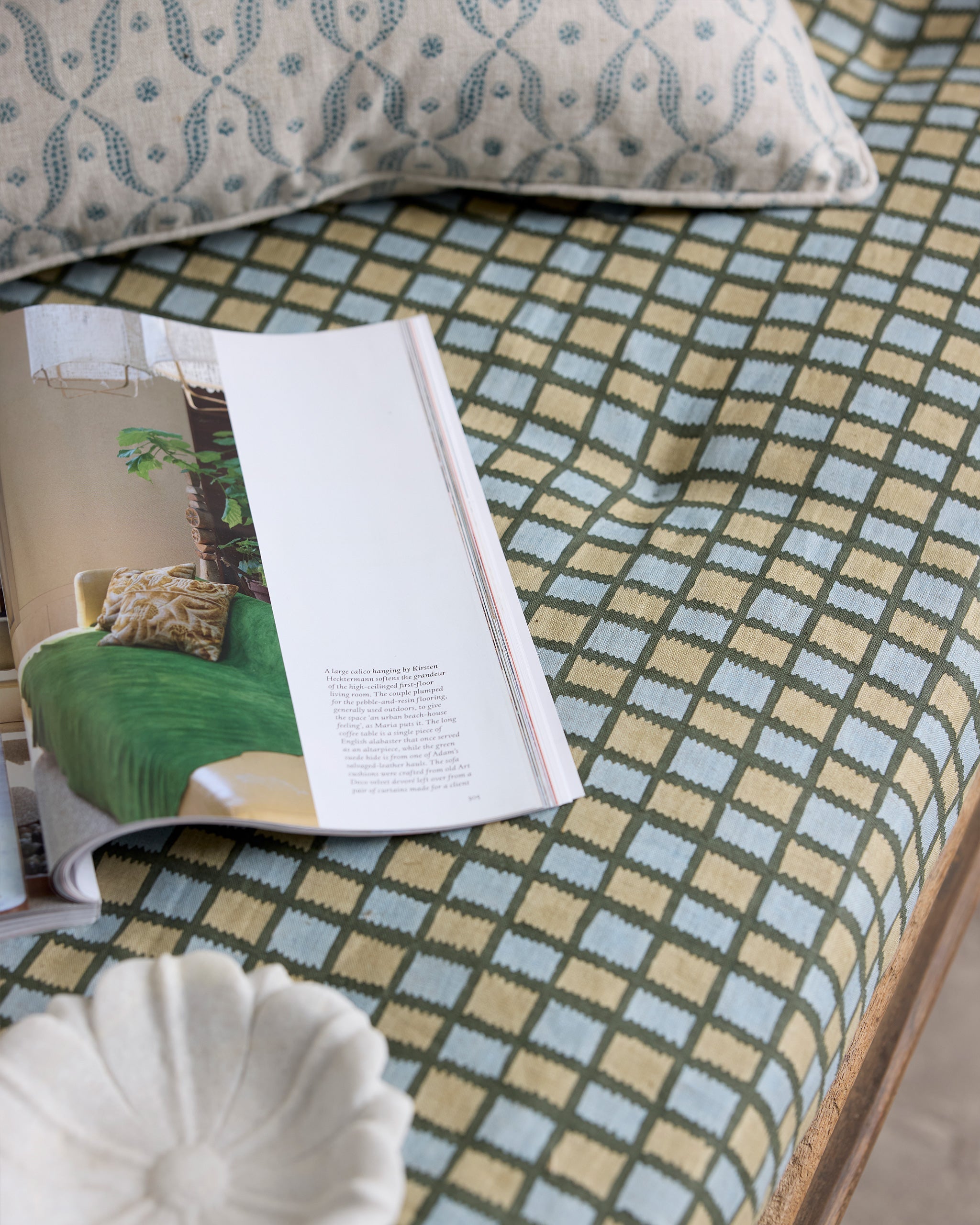 Tindari Thyme fabric by Walter G shown in a styled interior, reference LINN26.003