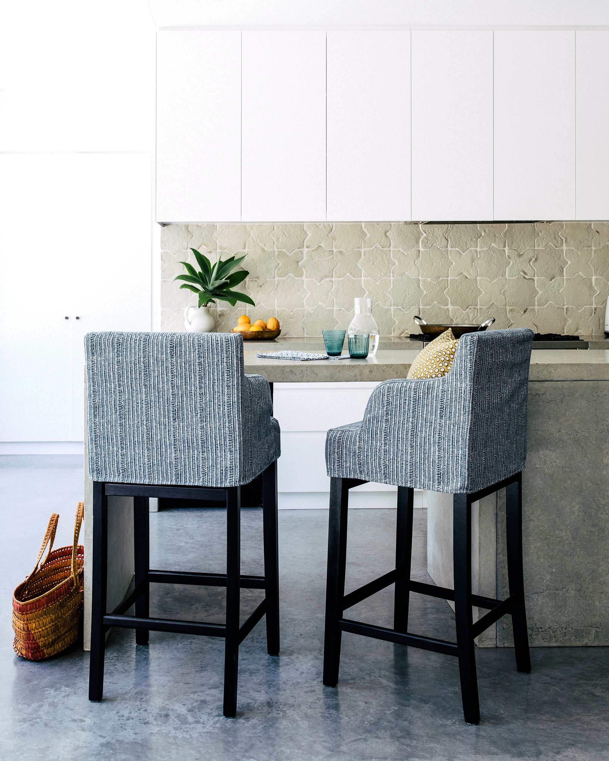 Saqqara Atlantic fabric by Walter G shown in a styled interior, reference SUNB20.004