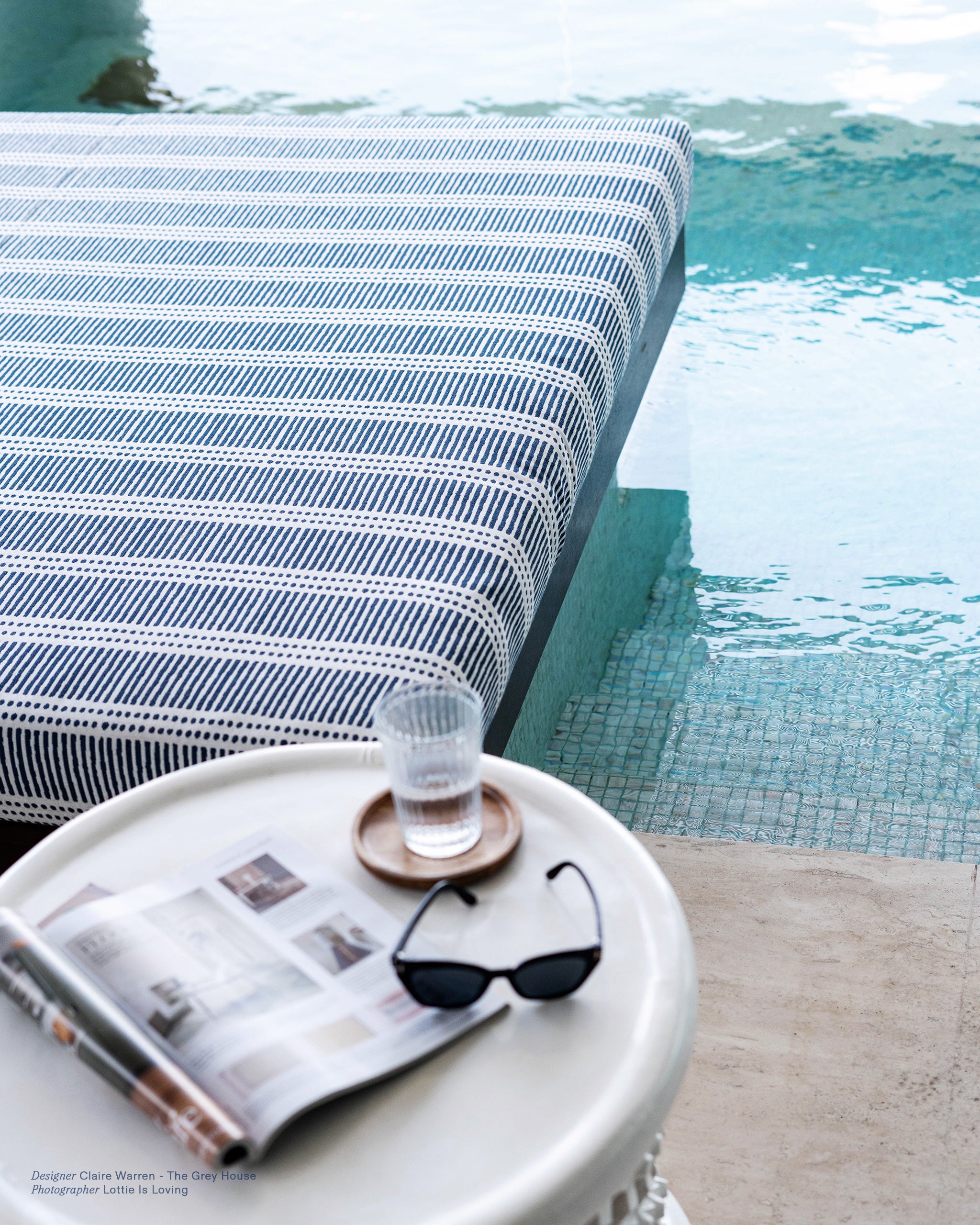 Dash Dot Atlantic fabric by Walter G shown in a styled interior, reference SUNB20.011