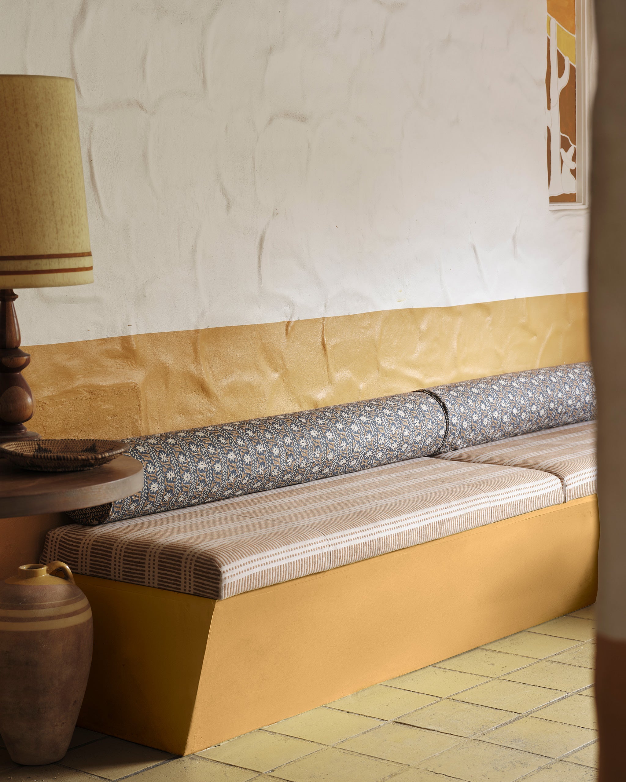 Dash Dot Rattan fabric by Walter G shown in a styled interior, reference SUNB23.010