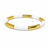 White & Gold Curved Bar Stretch Bracelet