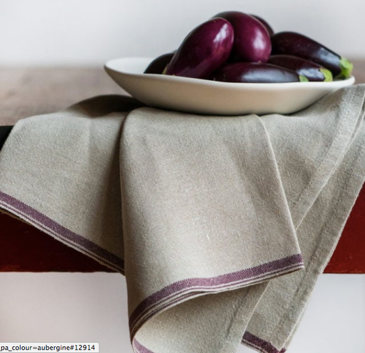 SELVEDGE LINEN SERVIETTE - AUBERGINE