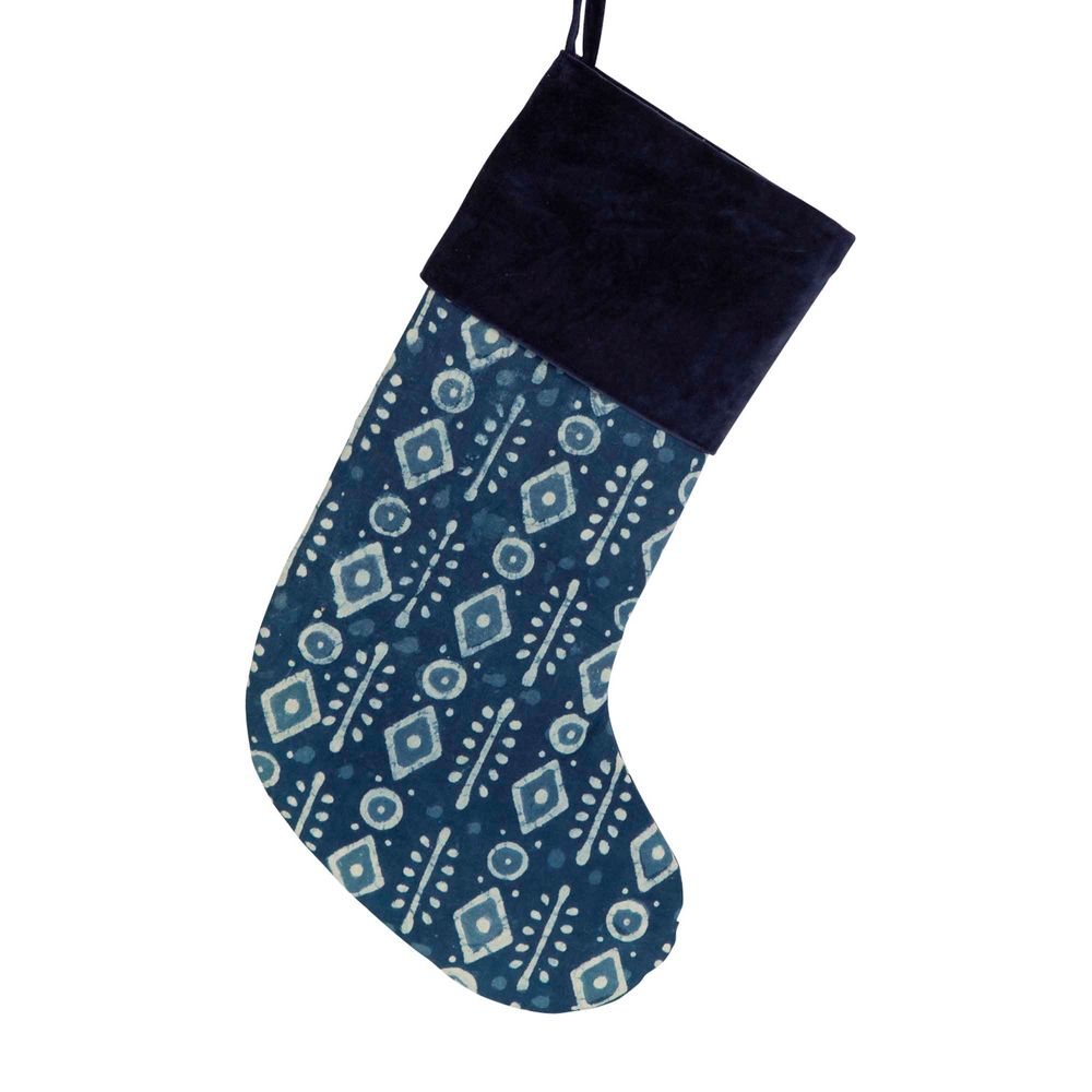 LINGOR VELVET CUFF STOCKING - NAVY BLUE