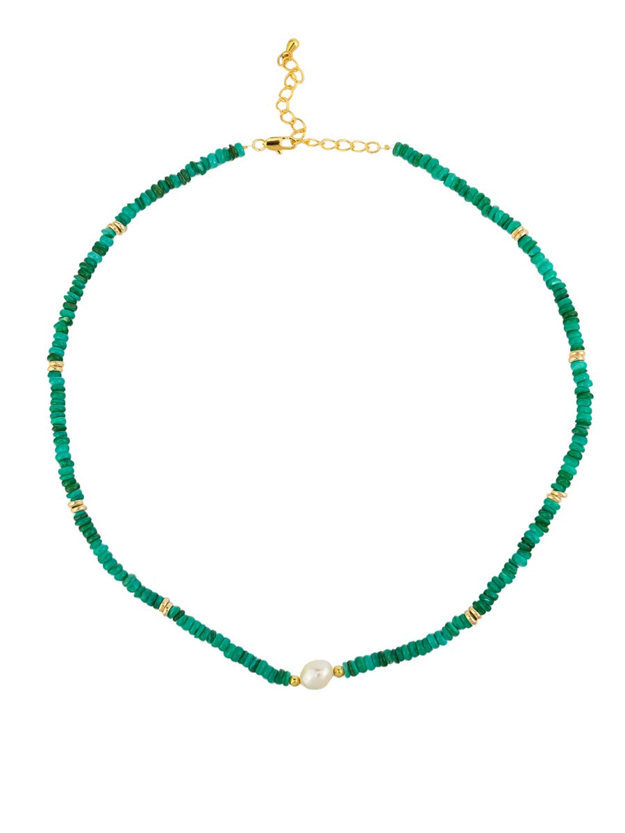 GREEN RIVIERA SHELL AND PEARL NECKLACE